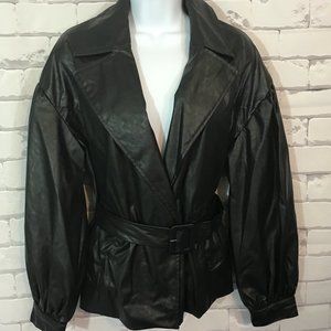 Who What Wear Belted Faux Leather Blazer Black